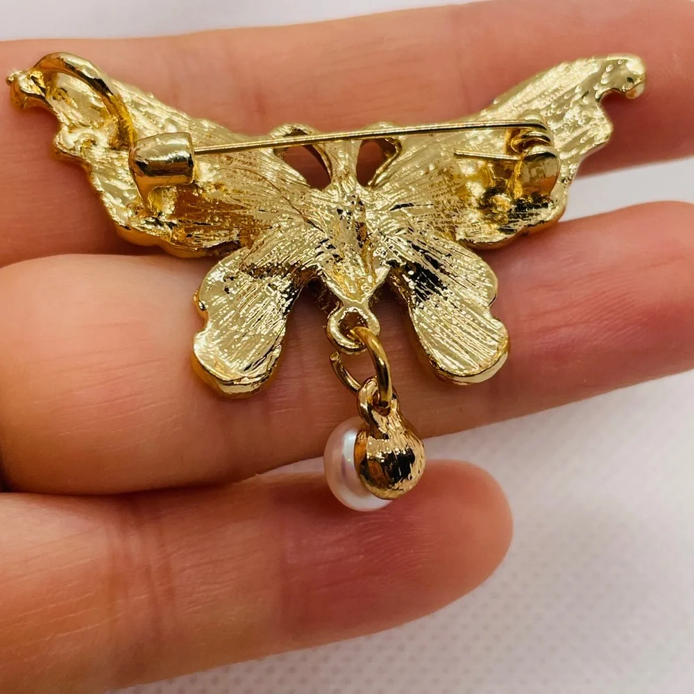 Elegant Gold and Blue Butterfly Brooch